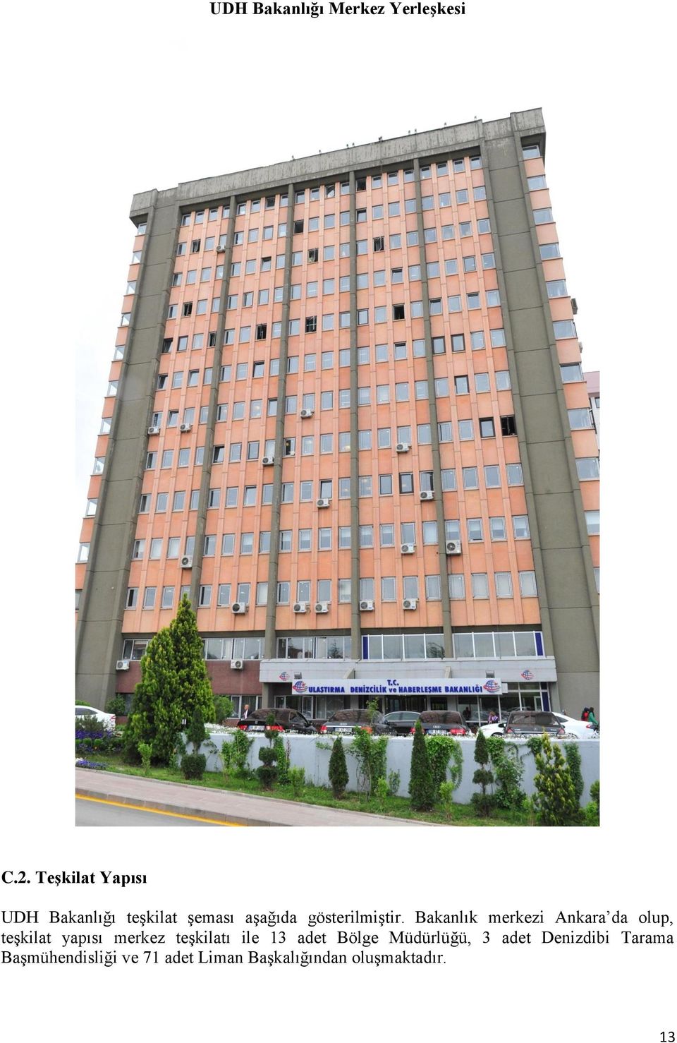 Bakanlık merkezi Ankara da olup, teşkilat yapısı merkez teşkilatı ile 13