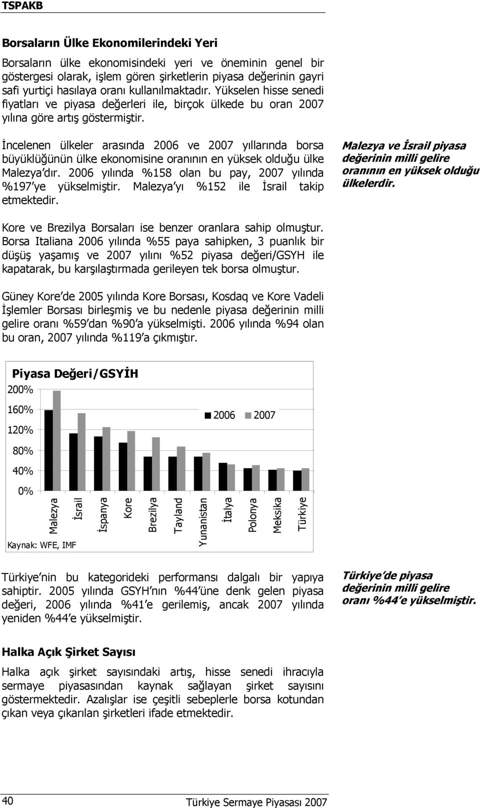 İncelenen ülkeler arasında 2006 ve 2007 yıllarında borsa büyüklüğünün ülke ekonomisine oranının en yüksek olduğu ülke Malezya dır. 2006 yılında %158 olan bu pay, 2007 yılında %197 ye yükselmiştir.