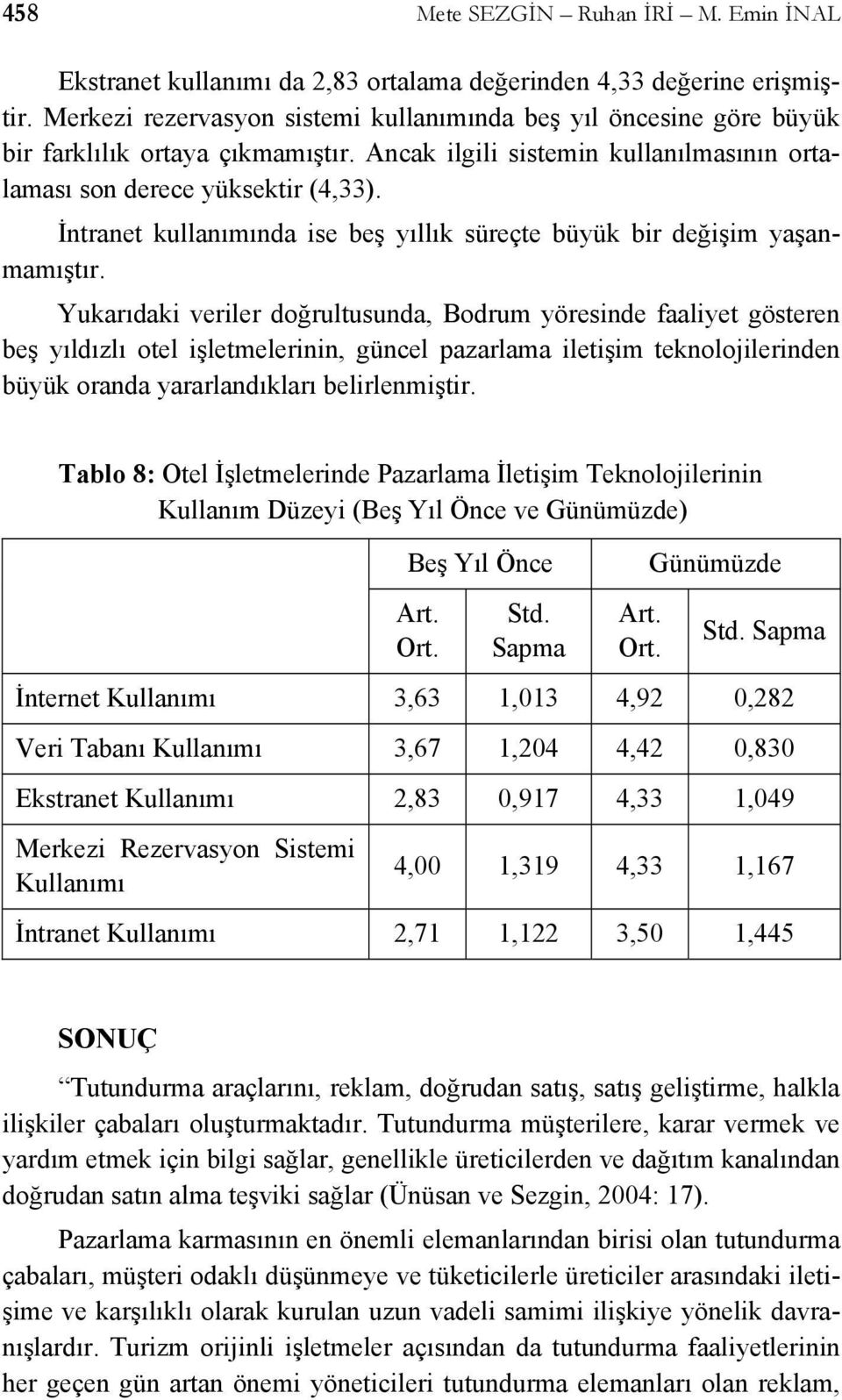 İntranet kullanımında ise beş yıllık süreçte büyük bir değişim yaşanmamıştır.