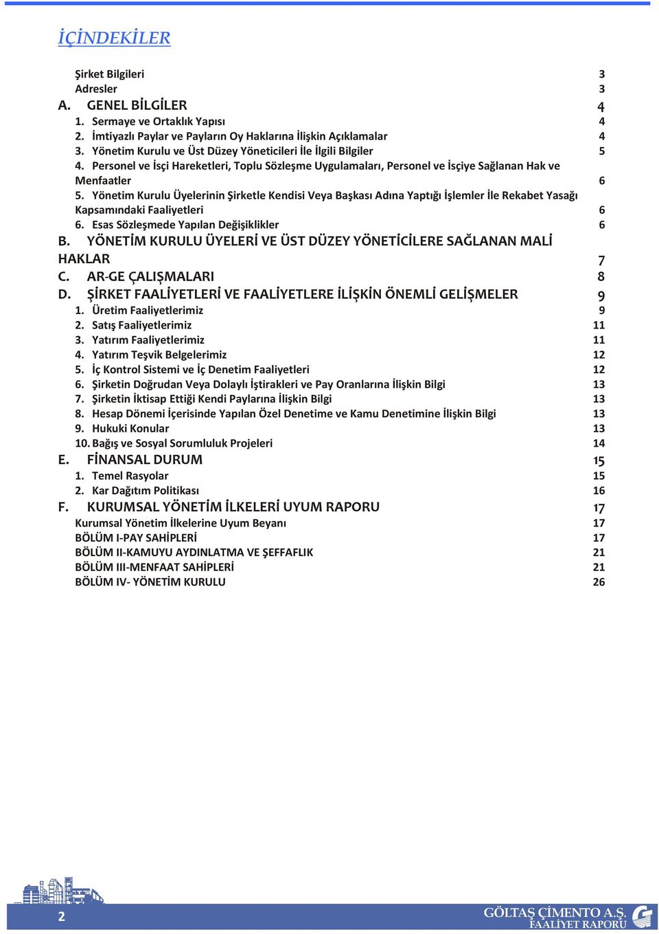 Yönetim Kurulu Üyelerinin Şirketle Kendisi Veya Başkası Adına Yaptığı İşlemler İle Rekabet Yasağı Kapsamındaki Faaliyetleri 6 6. Esas Sözleşmede Yapılan Değişiklikler 6 B.