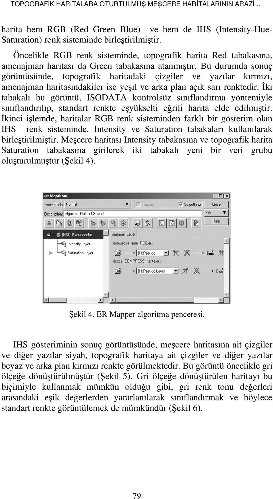 Bu durumda sonuç görüntüsünde, topografik haritadaki çizgiler ve yazılar kırmızı, amenajman haritasındakiler ise yeşil ve arka plan açık sarı renktedir.