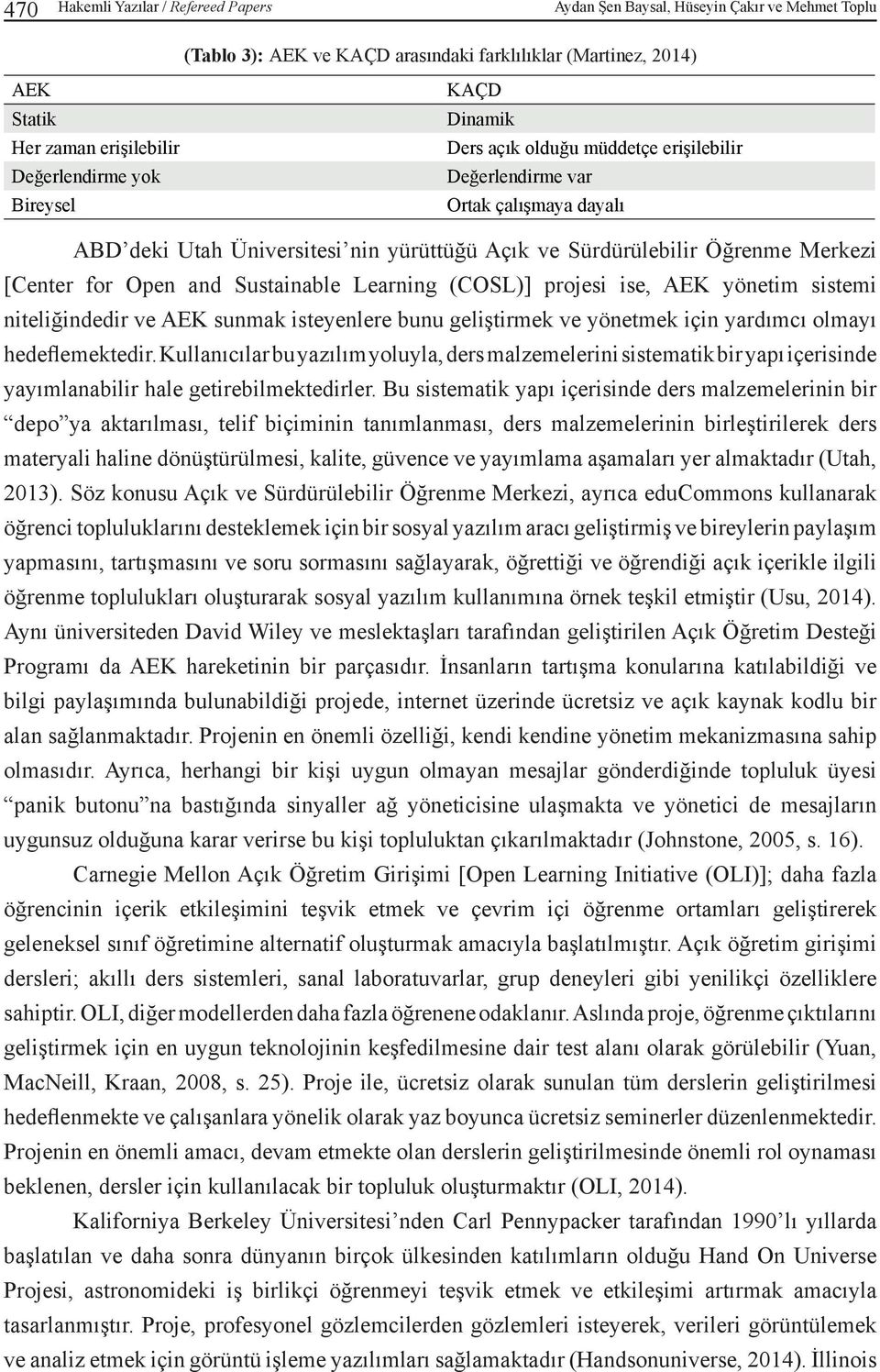 Open and Sustainable Learning (COSL)] projesi ise, AEK yönetim sistemi niteliğindedir ve AEK sunmak isteyenlere bunu geliştirmek ve yönetmek için yardımcı olmayı hedeflemektedir.