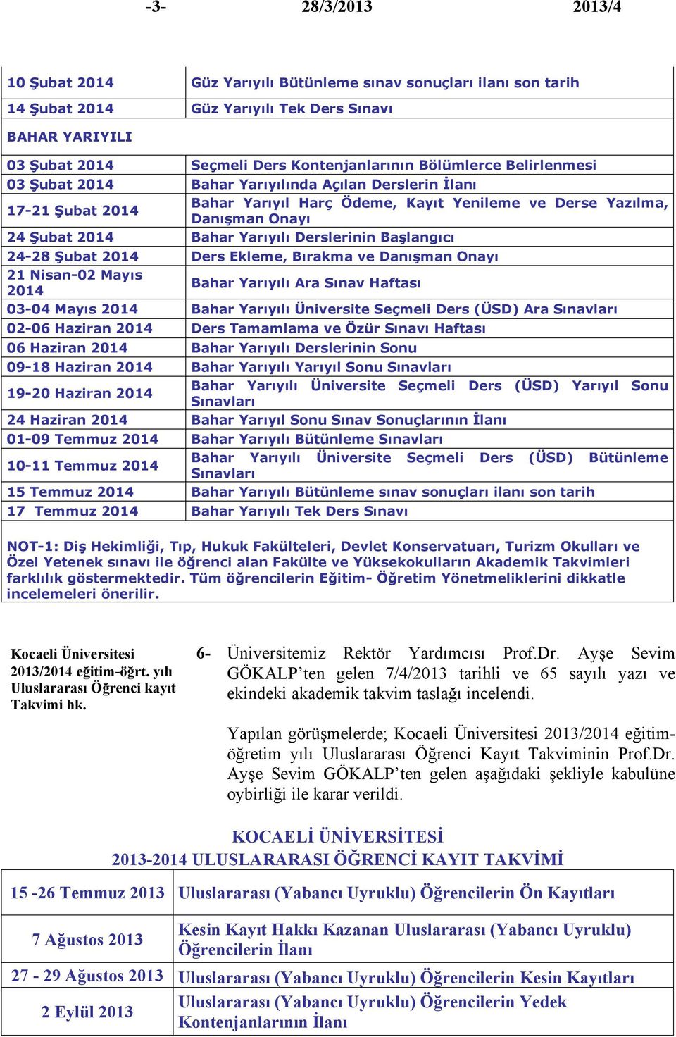 Derslerinin Başlangıcı 24-28 Şubat 2014 Ders Ekleme, Bırakma ve Danışman Onayı 21 Nisan-02 Mayıs 2014 Bahar Yarıyılı Ara Sınav Haftası 03-04 Mayıs 2014 Bahar Yarıyılı Üniversite Seçmeli Ders (ÜSD)