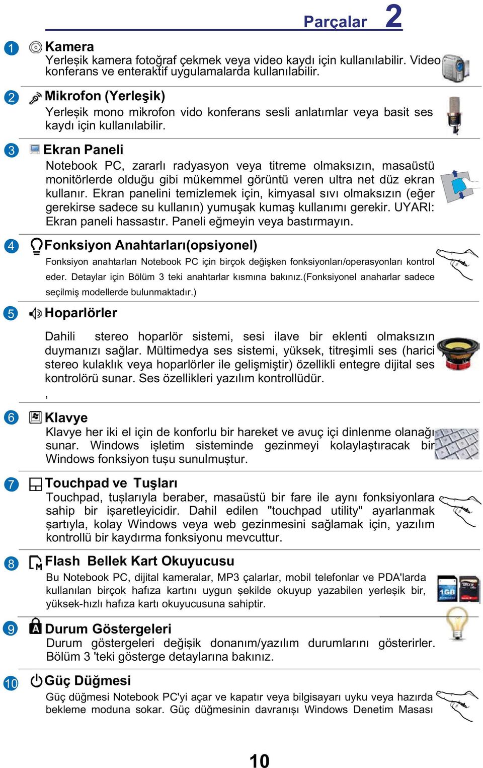 (Fonksiyonel anaharlar sadece 5 Hoparlörler Dahili