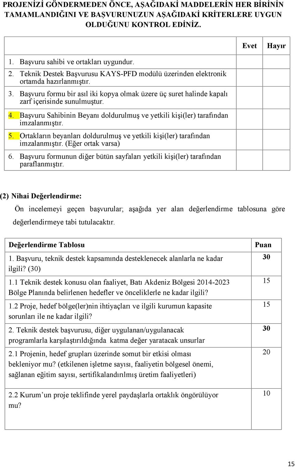 Başvuru Sahibinin Beyanı doldurulmuş ve yetkili kişi(ler) tarafından imzalanmıştır. 5. Ortakların beyanları doldurulmuş ve yetkili kişi(ler) tarafından imzalanmıştır. (Eğer ortak varsa) 6.