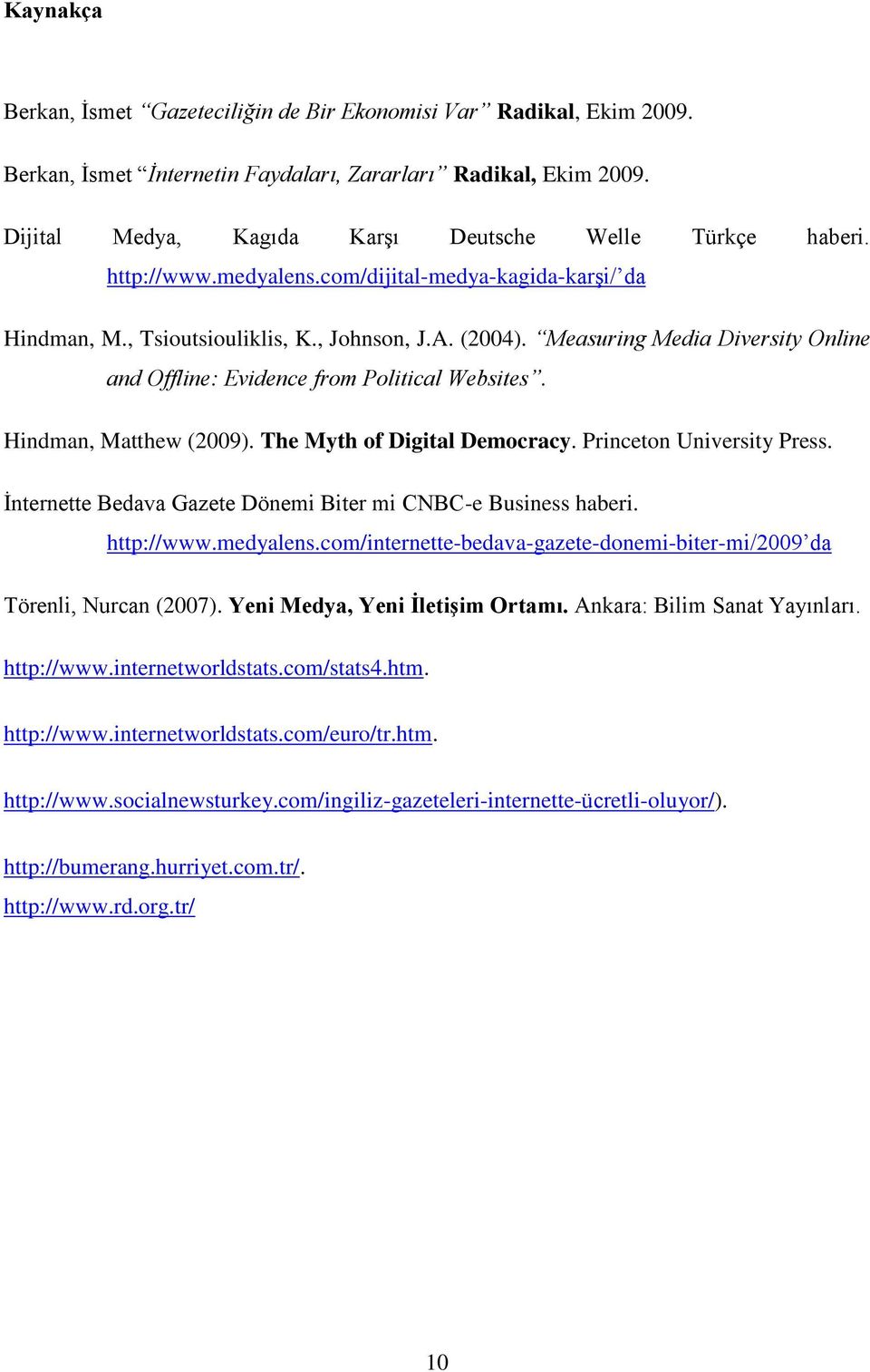 Measuring Media Diversity Online and Offline: Evidence from Political Websites. Hindman, Matthew (2009). The Myth of Digital Democracy. Princeton University Press.