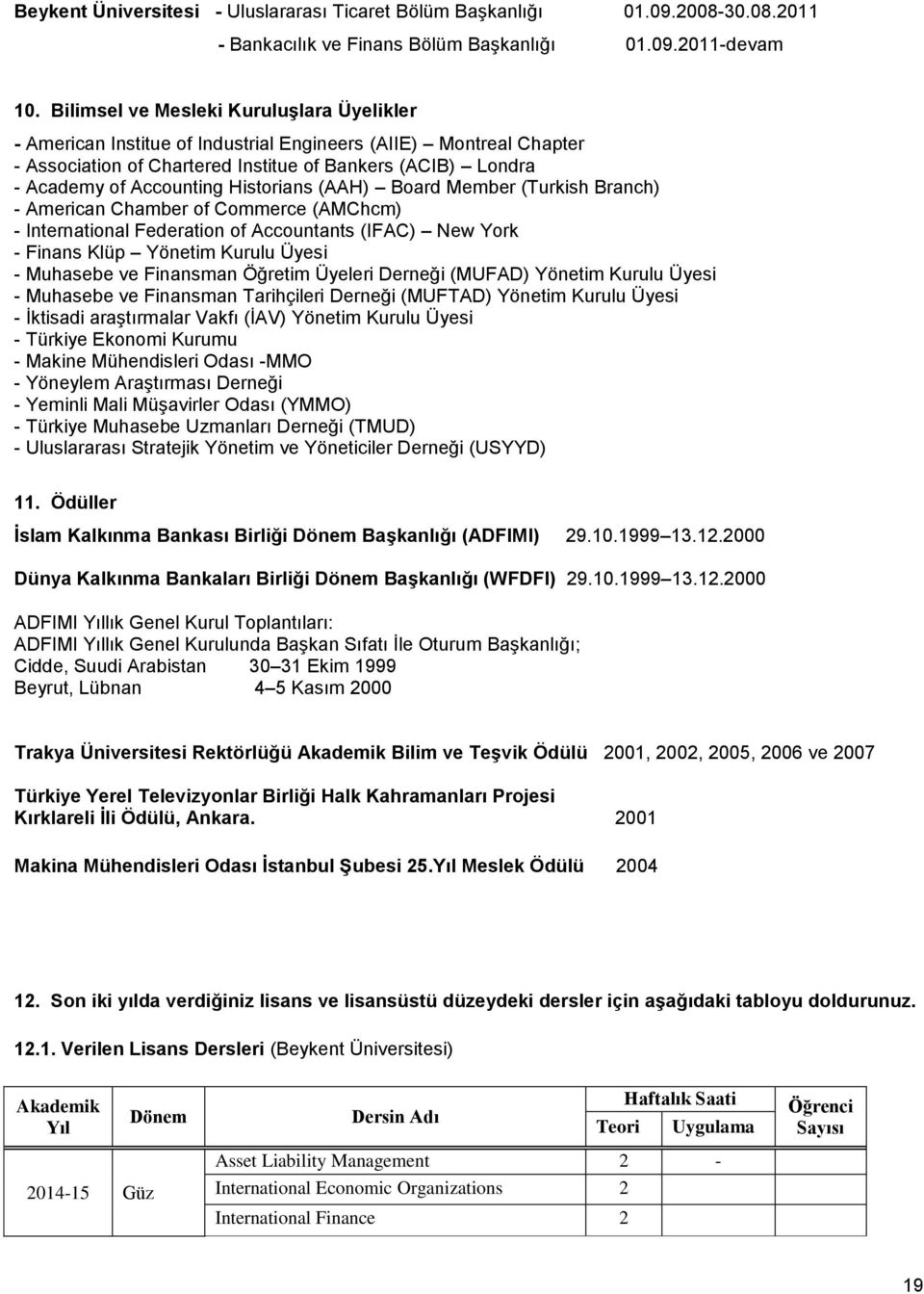 Historians (AAH) Board Member (Turkish Branch) - American Chamber of Commerce (AMChcm) - International Federation of Accountants (IFAC) New York - Finans Klüp Yönetim Kurulu Üyesi - Muhasebe ve