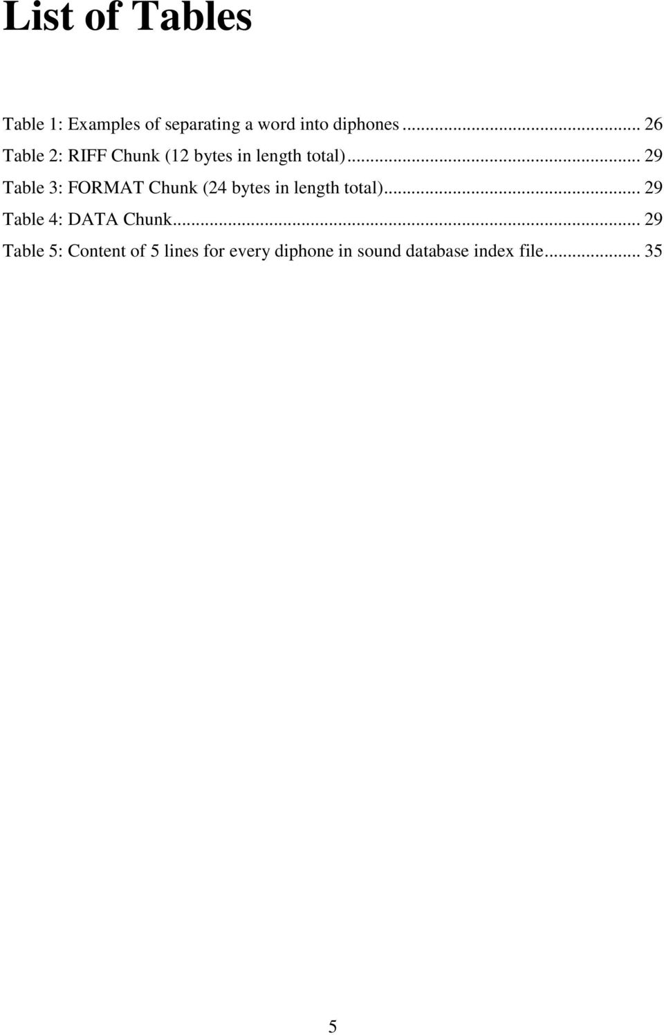 .. 29 Table3:FORMATChunk(24bytesinlengthtotal).