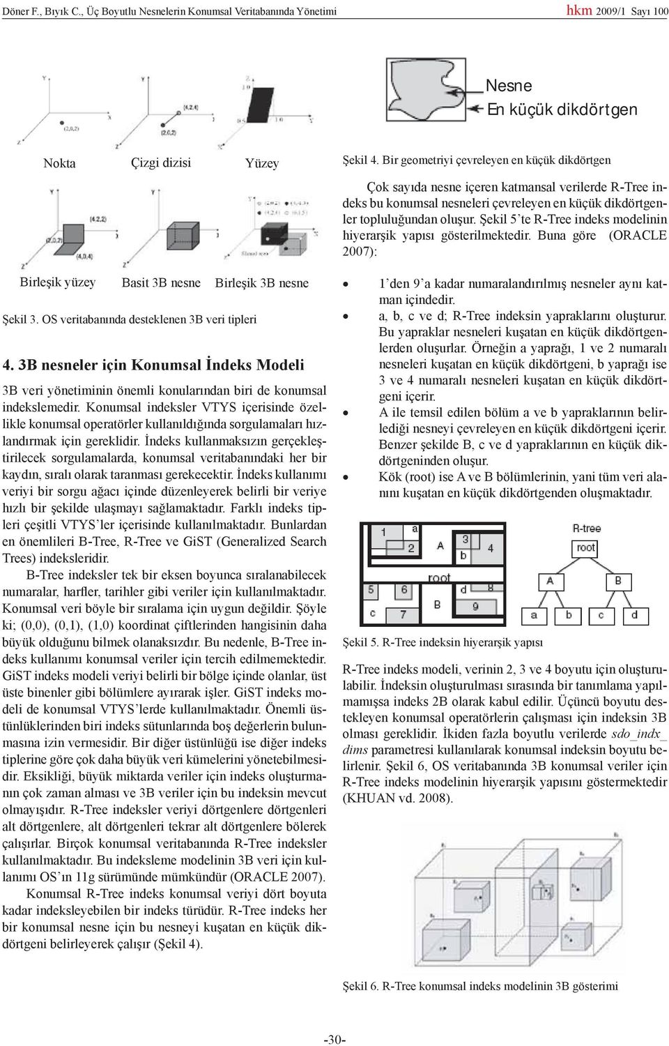 OS veritabanında desteklenen 3B veri tipleri 4. 3B nesneler için Konumsal İndeks Modeli 3B veri yönetiminin önemli konularından biri de konumsal indekslemedir.