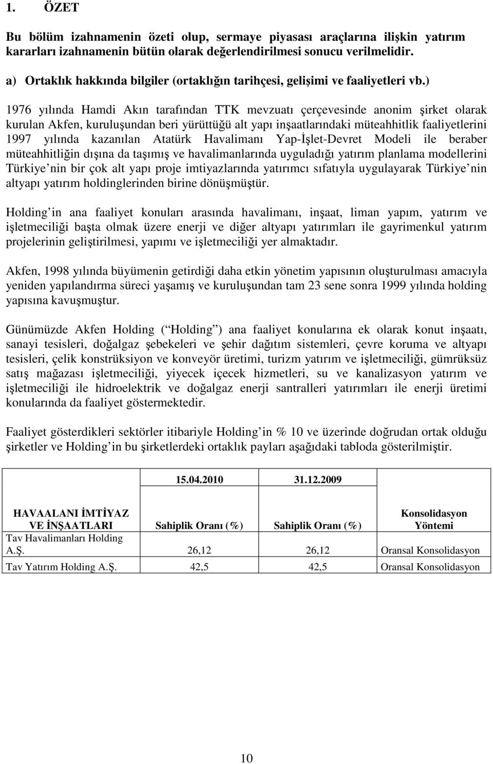 ) 1976 yılında Hamdi Akın tarafından TTK mevzuatı çerçevesinde anonim irket olarak kurulan Akfen, kuruluundan beri yürüttüü alt yapı inaatlarındaki müteahhitlik faaliyetlerini 1997 yılında kazanılan