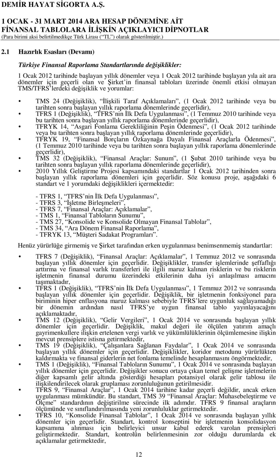 tarihten sonra başlayan yıllık raporlama dönemlerinde geçerlidir), TFRS 1 (Değişiklik), TFRS nin İlk Defa Uygulanması, (1 Temmuz 2010 tarihinde veya bu tarihten sonra başlayan yıllık raporlama