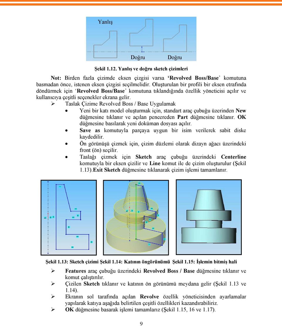 Taslak Çizime Revolved Boss / Base Uygulamak Yeni bir katı model oluşturmak için, standart araç çubuğu üzerinden New düğmesine tıklanır ve açılan pencereden Part düğmesine tıklanır.