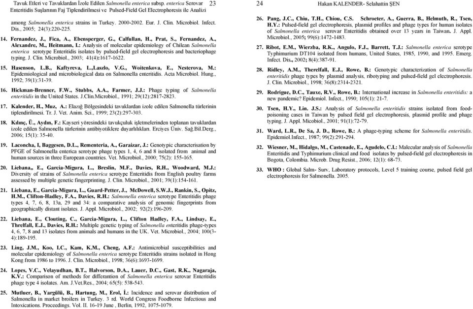 Microbiol., 2003; 41(4):1617-1622. 15. Hasenson, L.B., Kaftyreva, L.,Laszlo, V.G., Woitenkova, E., Nesterova, M.: Epidemiological and microbiological data on Salmonella enteritidis. Acta Microbiol.