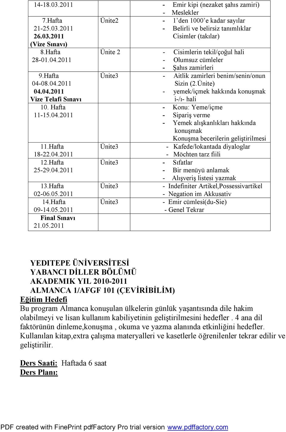 05.2011 Ünite 2 - Cisimlerin tekil/çoğul hali - Olumsuz cümleler - Şahıs zamirleri Ünite3 - Aitlik zamirleri benim/senin/onun Sizin (2.