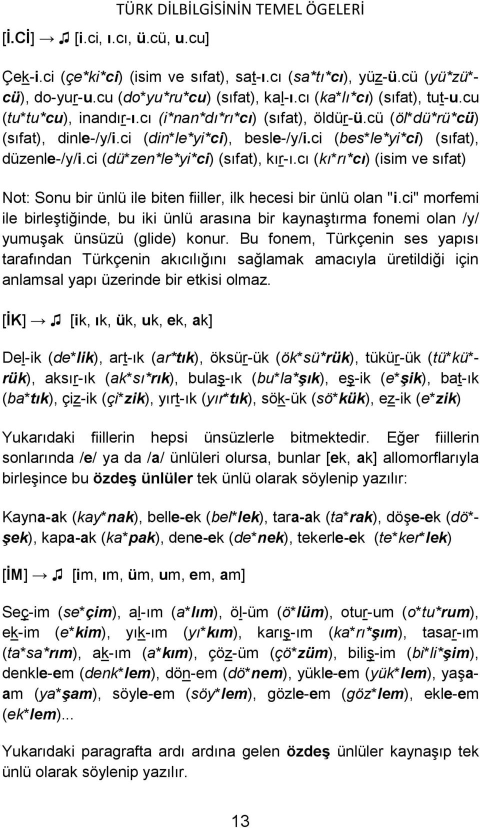 ci (dü*zen*le*yi*ci) (sıfat), kır-ı.cı (kı*rı*cı) (isim ve sıfat) Not: Sonu bir ünlü ile biten fiiller, ilk hecesi bir ünlü olan "i.