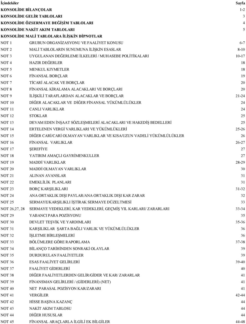 NOT 7 TİCARİ ALACAK VE BORÇLAR 20 NOT 8 FİNANSAL KİRALAMA ALACAKLARI VE BORÇLARI 20 NOT 9 İLİŞKİLİ TARAFLARDAN ALACAKLAR VE BORÇLAR 21-24 NOT 10 DİĞER ALACAKLAR VE DİĞER FİNANSAL YÜKÜMLÜLÜKLER 24 NOT