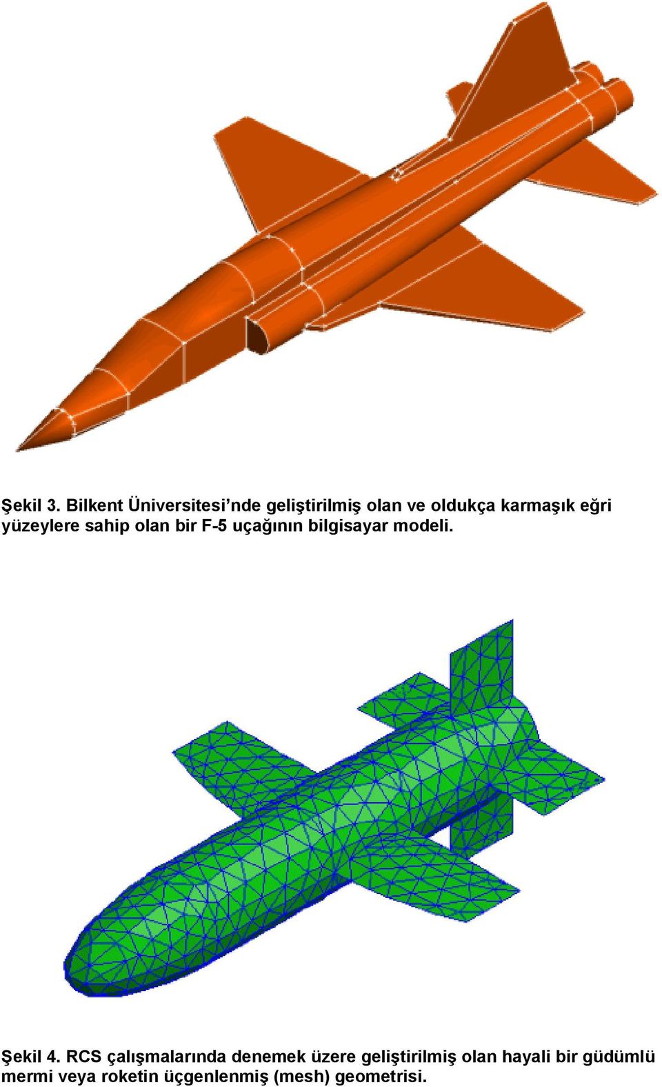 eğri yüzeylere sahip olan bir F-5 uçağının bilgisayar modeli.