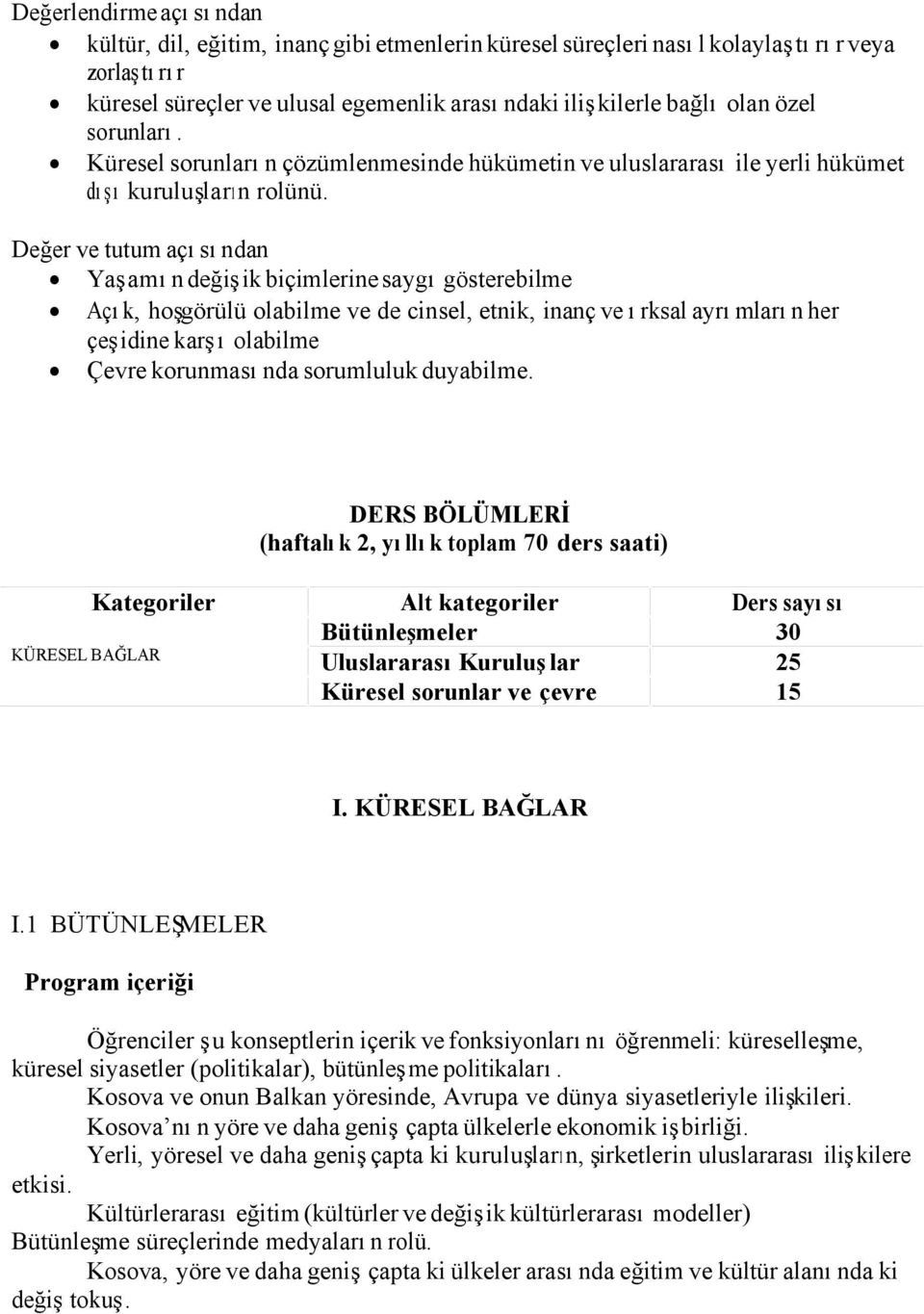 Değer ve tutum açısından Yaşamın değişik biçimlerine saygı gösterebilme Açık, hoşgörülü olabilme ve de cinsel, etnik, inanç ve ırksal ayrımların her çeşidine karşı olabilme Çevre korunmasında