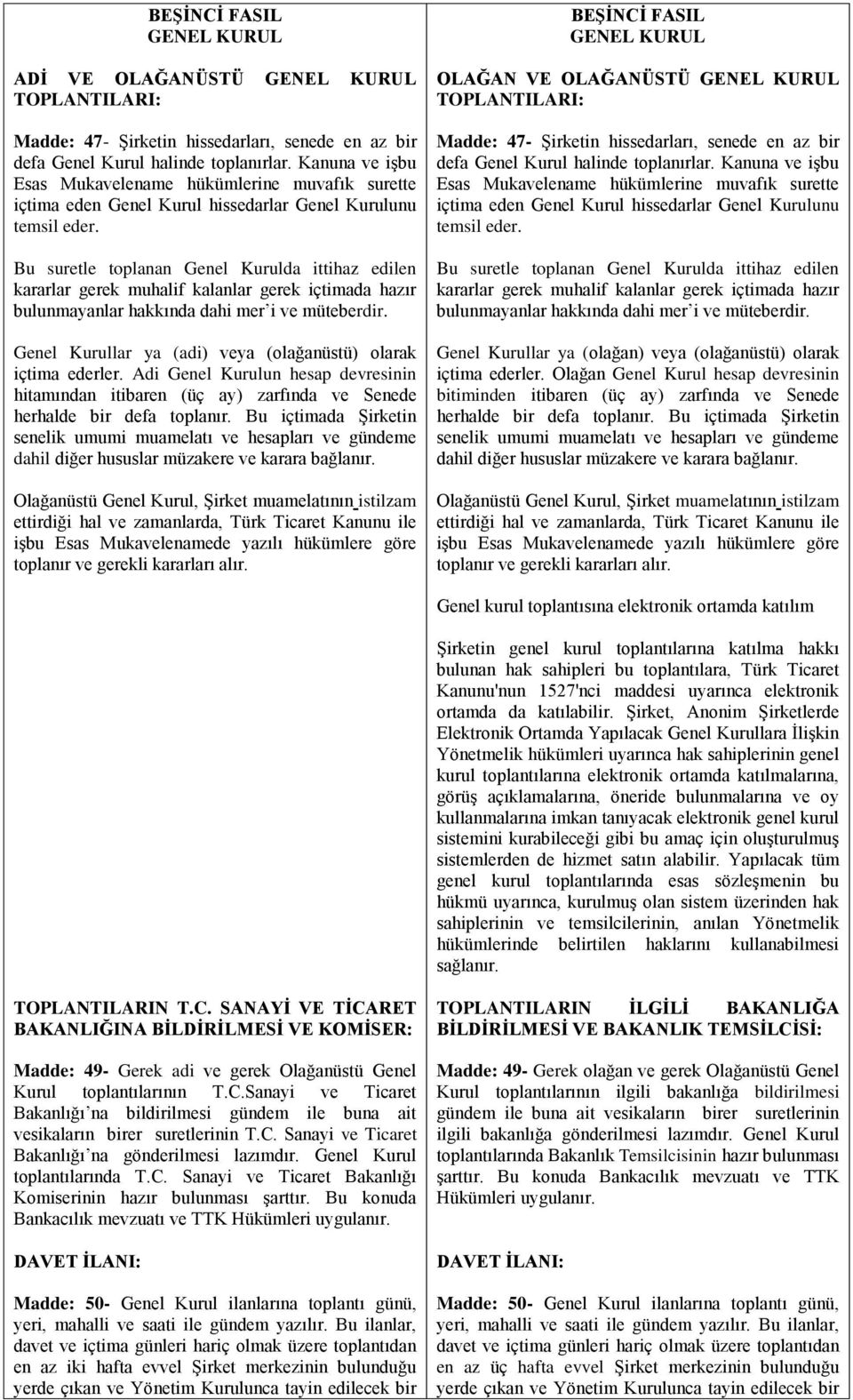 Bu suretle toplanan Genel Kurulda ittihaz edilen kararlar gerek muhalif kalanlar gerek içtimada hazır bulunmayanlar hakkında dahi mer i ve müteberdir.