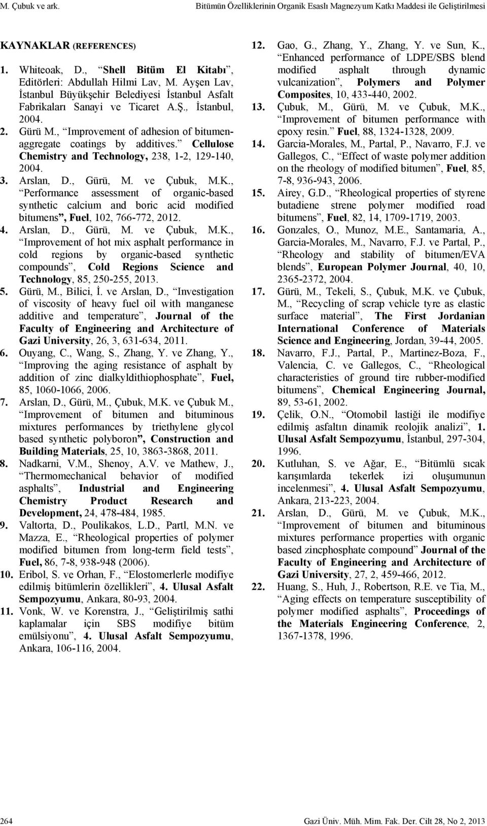 Cellulose Chemistry and Technology, 238, 1-2, 129-140, 2004. 3. Arslan, D., Gürü, M. ve Çubuk, M.K.