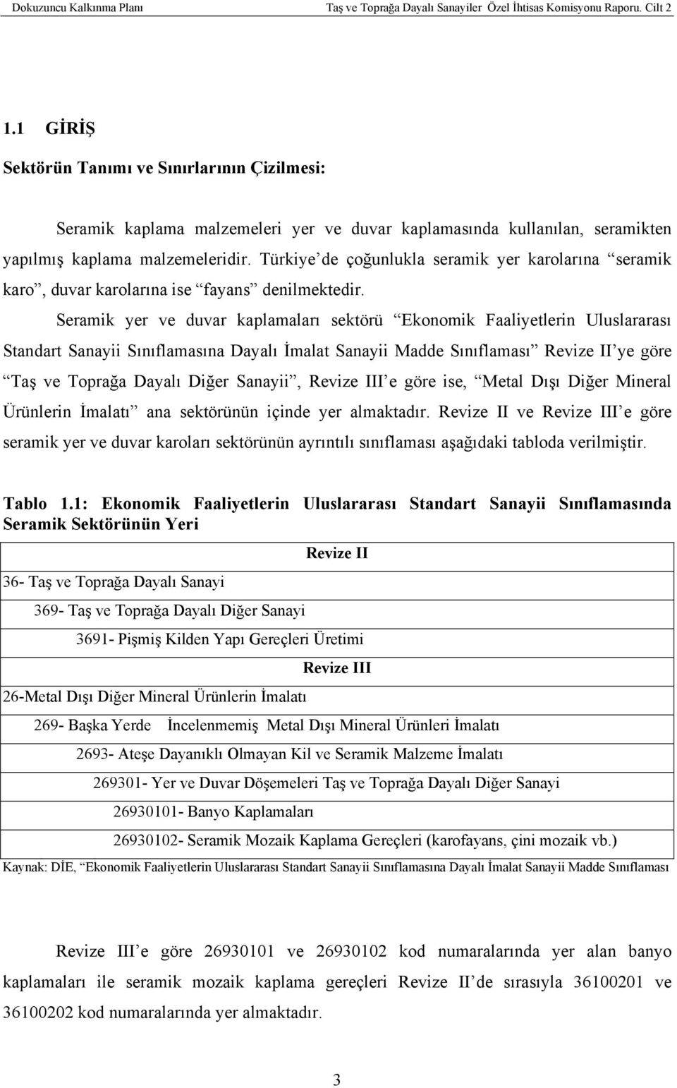 Seramik yer ve duvar kaplamaları sektörü Ekonomik Faaliyetlerin Uluslararası Standart Sanayii Sınıflamasına Dayalı İmalat Sanayii Madde Sınıflaması Revize II ye göre Taş ve Toprağa Dayalı Diğer