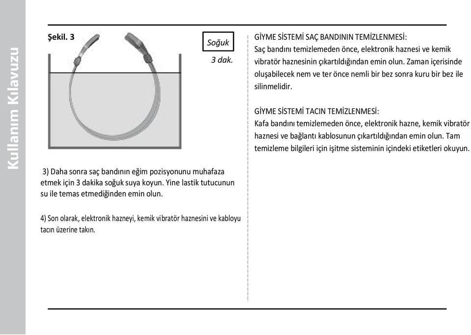 GİYME SİSTEMİ TACIN TEMİZLENMESİ: Kafa bandını temizlemeden önce, elektronik hazne, kemik vibratör haznesi ve bağlantı kablosunun çıkartıldığından emin olun.