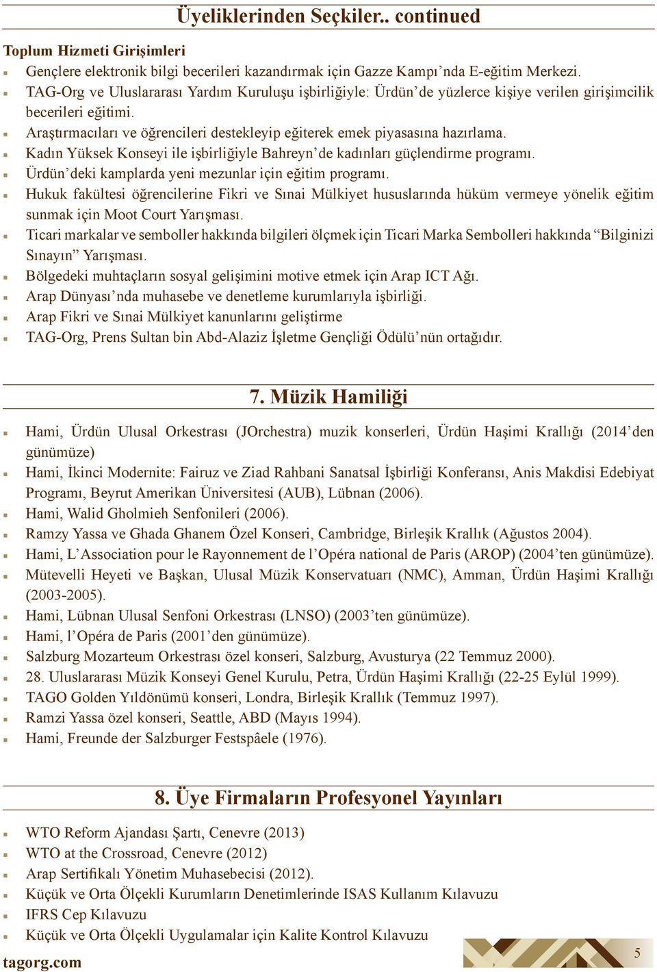 Kadın Yüksek Konseyi ile işbirliğiyle Bahreyn de kadınları güçlendirme programı. Ürdün deki kamplarda yeni mezunlar için eğitim programı.