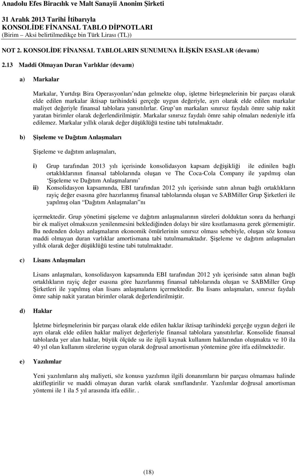 gerçeğe uygun değeriyle, ayrı olarak elde edilen markalar maliyet değeriyle finansal tablolara yansıtılırlar.