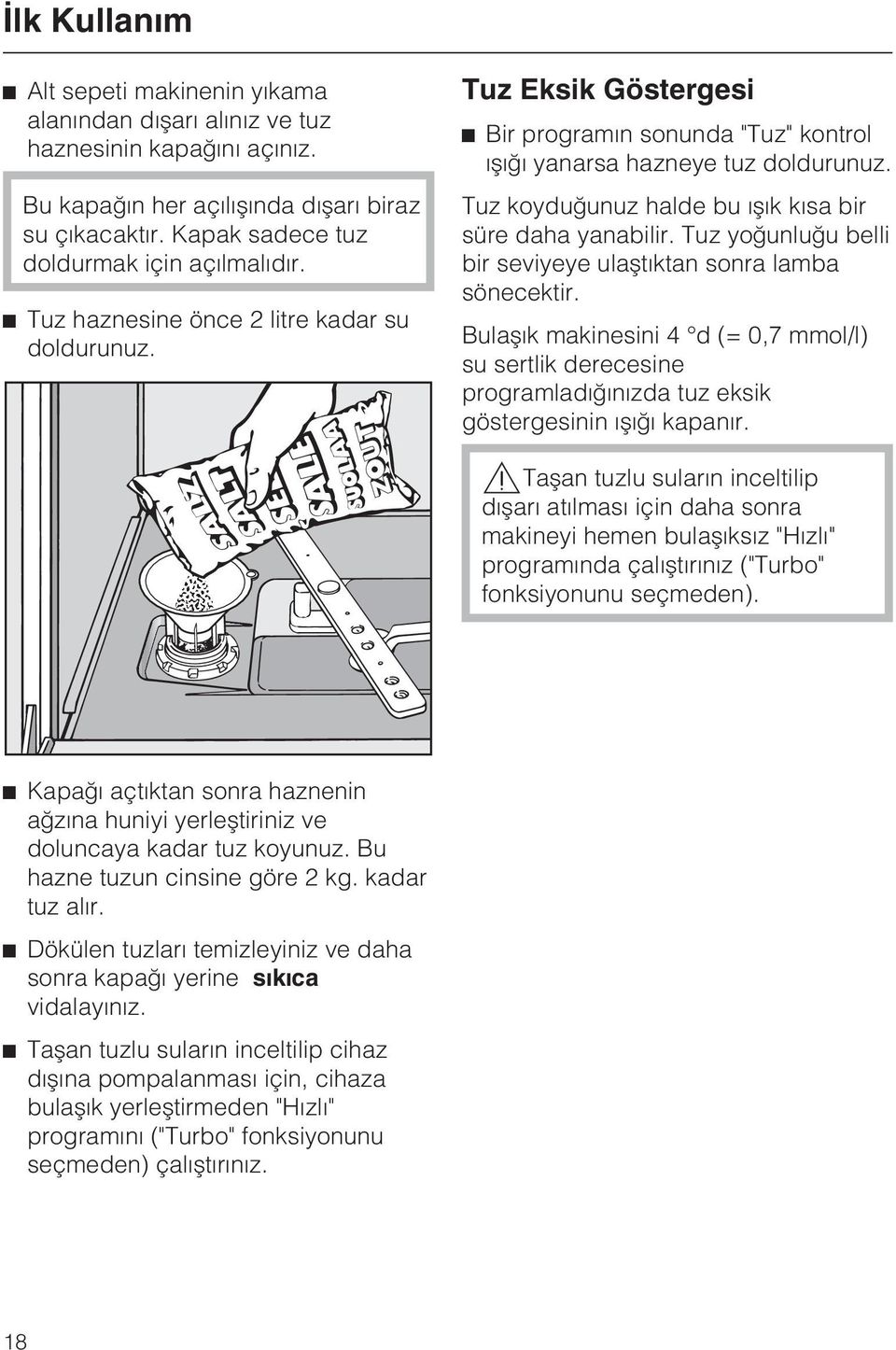 Tuz koyduðunuz halde bu ýþýk kýsa bir süre daha yanabilir. Tuz yoðunluðu belli bir seviyeye ulaþtýktan sonra lamba sönecektir.