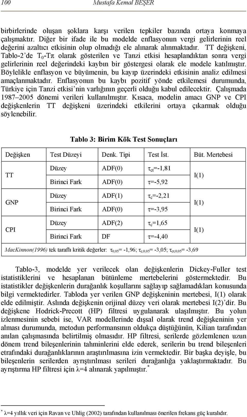 TT değşken, Tablo-2 de T 0 -Tπ olarak gösterlen ve Tanz etks hesaplandıktan sonra verg gelrlernn reel değerndek kaybın br gösterges olarak ele modele katılmıştır.