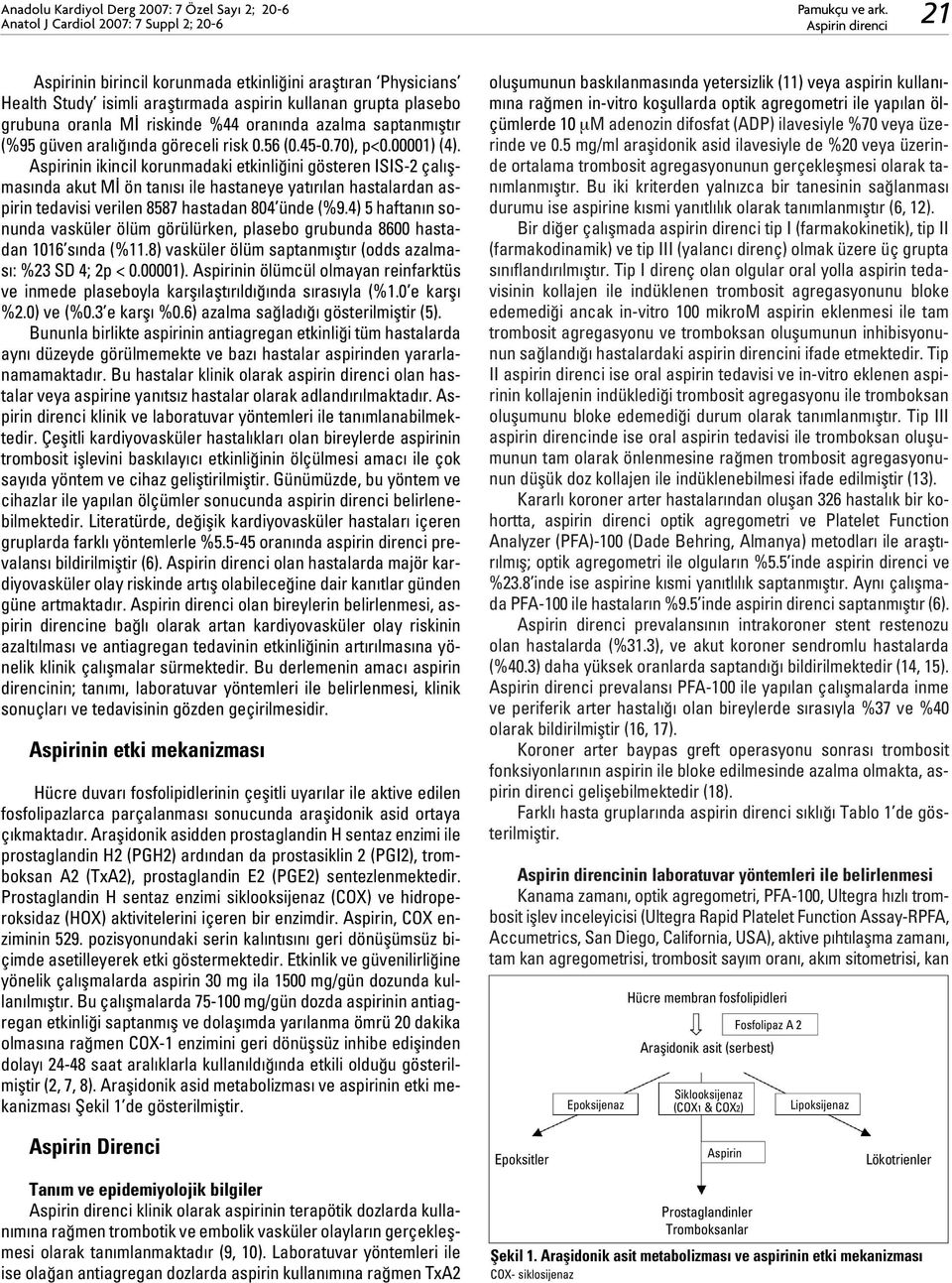 Aspirinin ikincil korunmadaki etkinli ini gösteren ISIS-2 çal flmas nda akut M ön tan s ile hastaneye yat r lan hastalardan aspirin tedavisi verilen 8587 hastadan 804 ünde (%9.