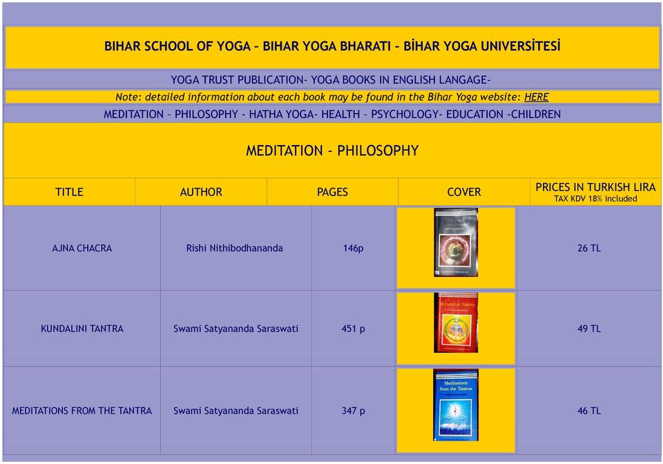 PSYCHOLOGY- EDUCATION -CHILDREN MEDITATION - PHILOSOPHY TITLE AUTHOR PAGES COVER TAX KDV 18% included AJNA CHACRA Rishi