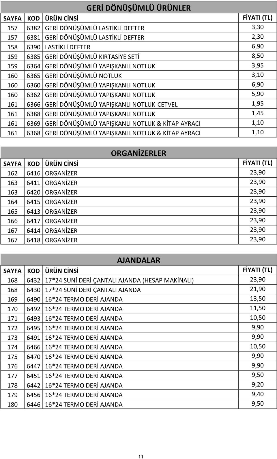 161 6366 GERİ DÖNÜŞÜMLÜ YAPIŞKANLI NOTLUK-CETVEL 1,95 161 6388 GERİ DÖNÜŞÜMLÜ YAPIŞKANLI NOTLUK 1,45 161 6369 GERİ DÖNÜŞÜMLÜ YAPIŞKANLI NOTLUK & KİTAP AYRACI 1,10 161 6368 GERİ DÖNÜŞÜMLÜ YAPIŞKANLI