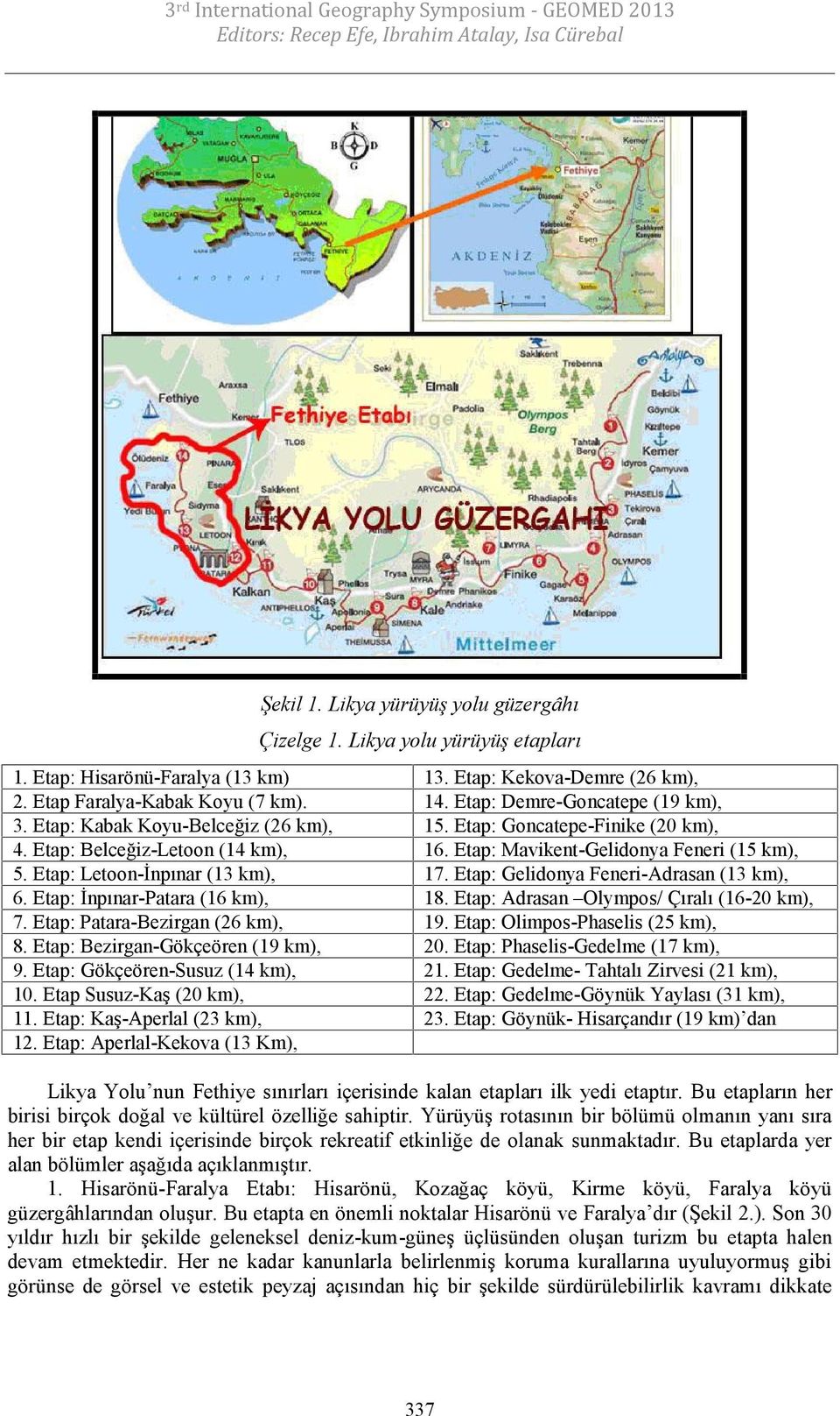 Etap: Mavikent-Gelidonya Feneri (15 km), 5. Etap: Letoon-İnpınar (13 km), 17. Etap: Gelidonya Feneri-Adrasan (13 km), 6. Etap: İnpınar-Patara (16 km), 18. Etap: Adrasan Olympos/ Çıralı (16-20 km), 7.