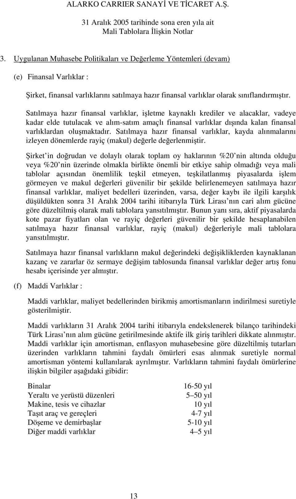 Satılmaya hazır finansal varlıklar, kayda alınmalarını izleyen dönemlerde rayiç (makul) de erle de erlenmi tir.