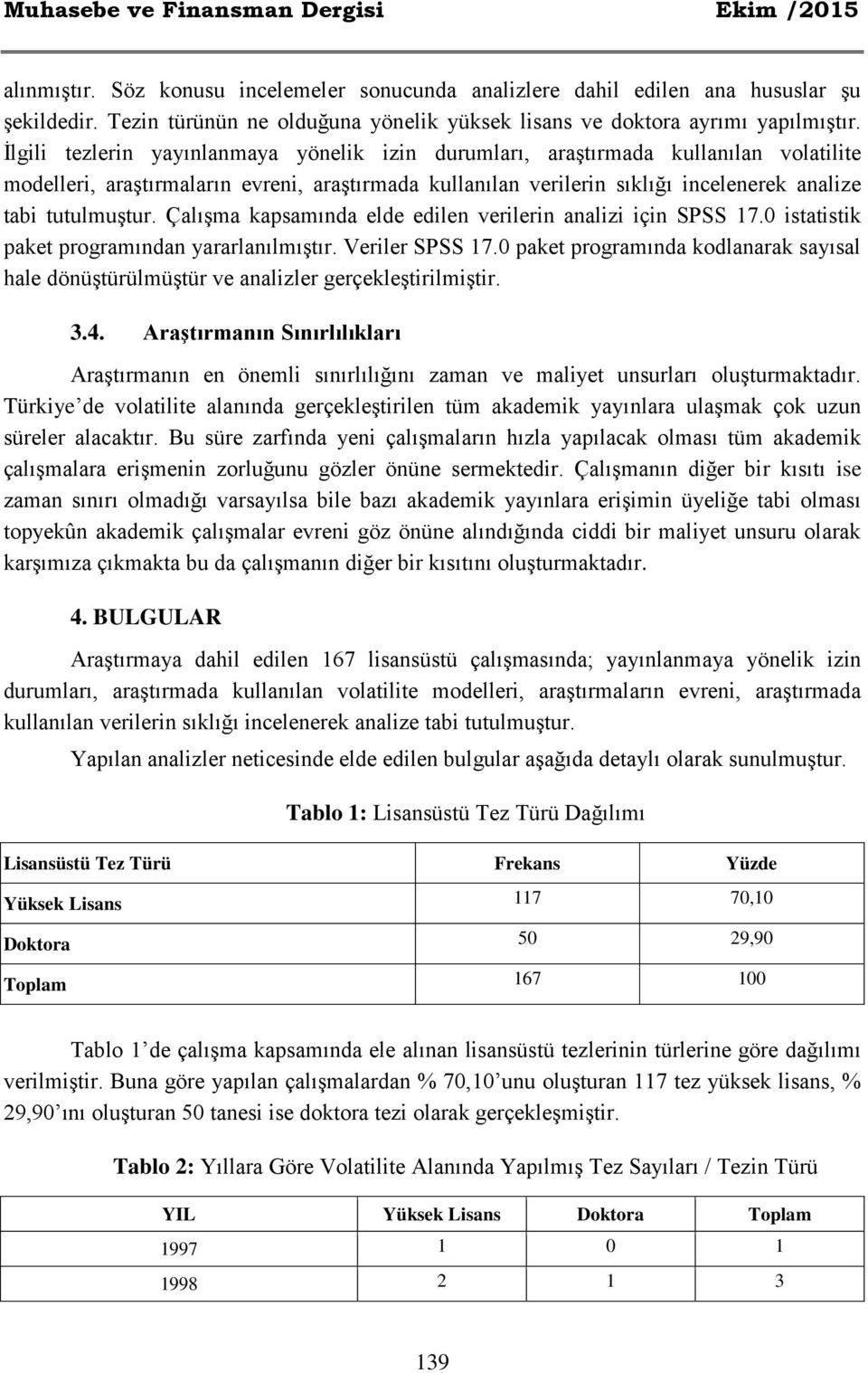 İlgili tezlerin yayınlanmaya yönelik izin durumları, araştırmada kullanılan volatilite modelleri, araştırmaların evreni, araştırmada kullanılan verilerin sıklığı incelenerek analize tabi tutulmuştur.