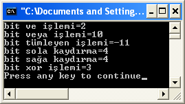 Bit Tabanlı Operatörler using System; class mantıksal_operatörler{ public static void Main() { int a=10; int b=2; Console.WriteLine("bit ve işlemi="+(int)(a&b)); Console.