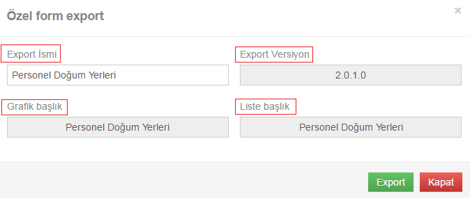 2)Sql Form Listesi Şekil 95 Sql form listesi, menü adı, grafik başlık, liste başlık, bağlantı, seç, menü form özellikleri ve export kısımlarından oluşmaktadır.