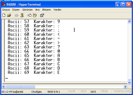 84 MDS-P2 PIC Mikrodenetleyici Eğitim Seti Kullanma Kılavuzu L Hyper terminal 9600 baud a kuruluyken ve ekranınızda görülürken RESET butonuna basınız.