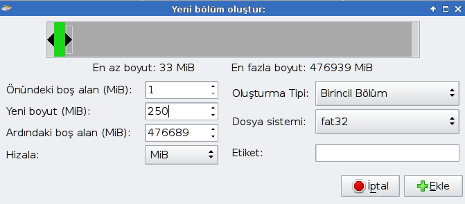 11.2 Diskiniz hiç biçimlendirilmediyse veya var olan alanları yeniden yapılandırmak için sildiyseniz, gerekli alanları oluşturmak için aşağıdaki adımları sırası ile takip etmeniz yeterli olacaktır.