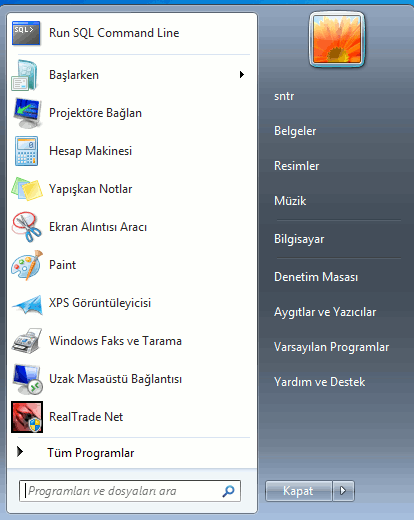 Başlat Menüsü Başlat menüsü aracılığıyla; Bilgisayarda yüklü olan programlardan birini