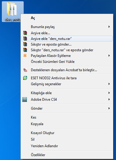 Klasör yada dosya sıkıştırmak için; İlgili programlardan birinin (Winrar, winzip vs.) o bilgisayarda kurulu olması gerekmektedir.