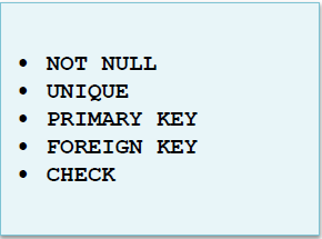 CONSTRAİNTS ( KISITLAMALAR ) Constraint ler tablo seviyesinde kuralların uygulanmasına zorlar.