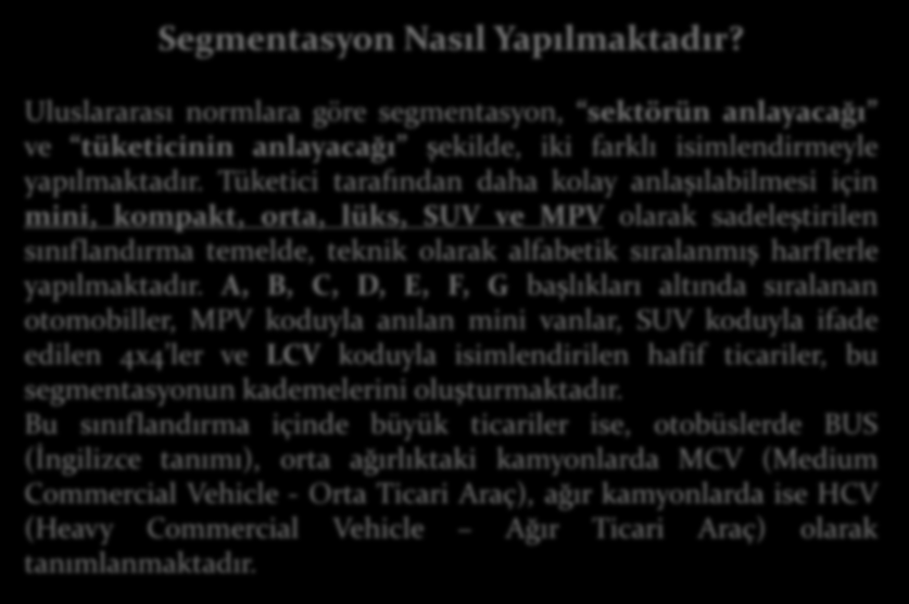 Segmentasyon Nasıl Yapılmaktadır? Uluslararası normlara göre segmentasyon, sektörün anlayacağı ve tüketicinin anlayacağı şekilde, iki farklı isimlendirmeyle yapılmaktadır.