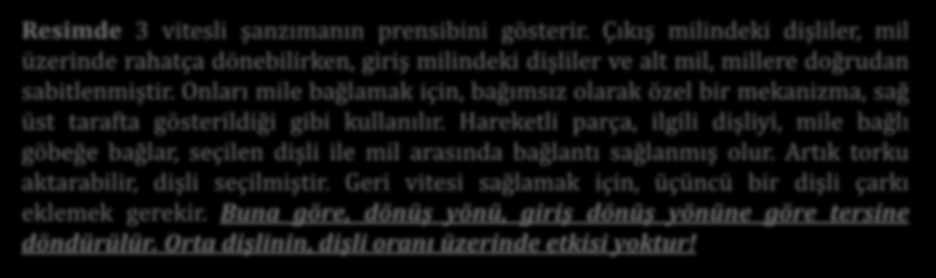 Onları mile bağlamak için, bağımsız olarak özel bir mekanizma, sağ üst tarafta gösterildiği gibi kullanılır.