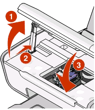 4 Renkli kartuşun arkasında ve altındaki bandı çıkarın, kartuşu sağ taşıyıcıya takın ve renkli kartuş taşıyıcının kapağını kapatın.