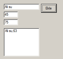 Private Sub Button1_Click(ByVal sender As System.Object, ByVal e As System.EventArgs) Handles Button1.Click Dim AdSoyad As String Dim Vize, Final, Ortalama As Integer AdSoyad = TextBox1.