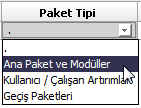 Paket Tipi: Sistemde paket tipi, Ana Paket ve Modüller, Kullanıcı/Çalışan Artırımları ve Geçiş Paketi olarak tanımlanmıştır.