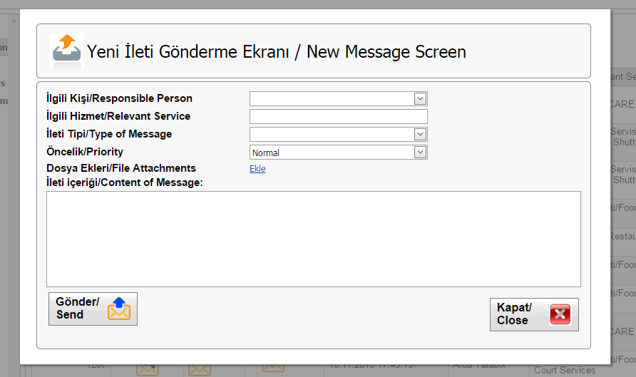 YEN İLETİ GÖNDERME EKRANI - Yeni ileti butonunu tıkladıktan sonra karşınıza çıkan Yeni İleti Gönderme ekranından mesajınızı yazabilirsiniz.