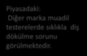 DİĞER MARKALARA GÖRE POZİTİF YANLARI: Low Noise ( Sessiz) İnce Kesim eni Her malzemede en iyi kesim kalitesi Bundan dolayı genel kullanıma uygun Piyasadaki: Diğer marka muadil testerelerde sıklıkla